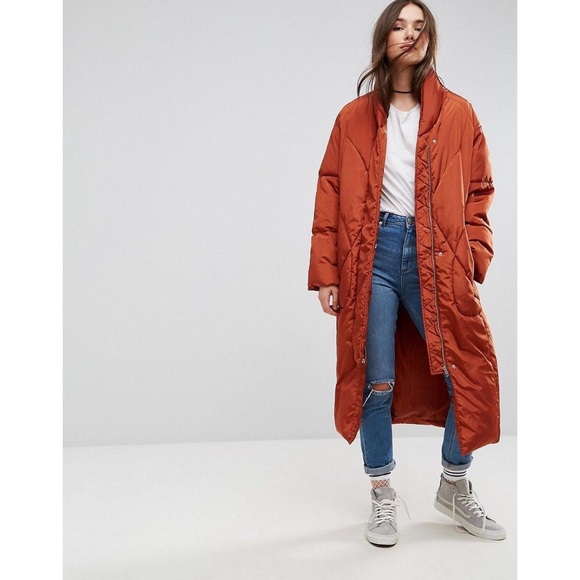 Burnt Orange Longline Puffer Coat - Picture 2 of 4